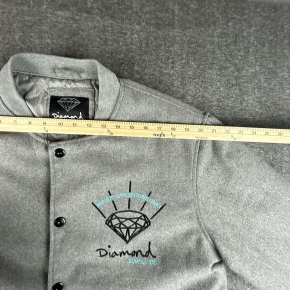 DIAMOND SUPPLY Varsity Jacket Mens XL Gray Logo Quilt Lined Skateboarding Street - Picture 7 of 12
